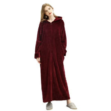 Load image into Gallery viewer, Artfasion  Hooded Flannel Zip Up Dressing Gown Bathrobe For Men and Women

