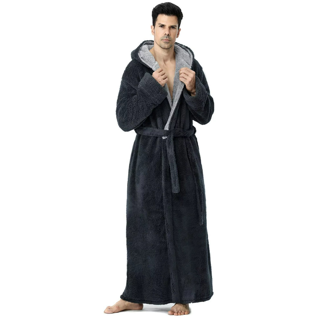 Artfasion Robes for Men,  Long Mens Robes, Warm Soft Plush Mens Robe with Hood, Plus Size Plus Thick Robe for Men with Side Pocket and Belt, Bathrobes for Men Gifts