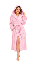 Load image into Gallery viewer, Hooded Plush Robe for Women, Long Ribbed Bathrobe with Belt and Pockets, Light Pink S/M
