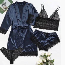 Load image into Gallery viewer, Sexy Lingerie, Artfasion Silk Satin Pajamas for Women, Womens Summer Pajamas Pjs Sets of 4 Pcs with Floral Lace Top Shorts and Robe, Gift for Women
