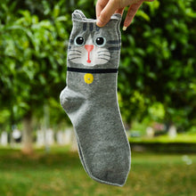 Load image into Gallery viewer, grey cat face socks for women
