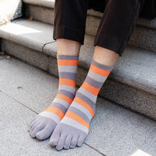 Load image into Gallery viewer, vibrant grey and peach striped socks for men
