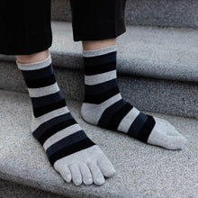 Load image into Gallery viewer, black and grey striped crew socks for men
