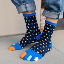 Load image into Gallery viewer, vibrant blue crew socks with pattern for men
