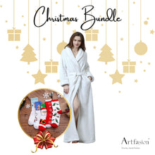 Load image into Gallery viewer, Artfasion&#39;s Christmas Bundle White Classic Bathrobe Plus Cute Christmas Socks (5 Pairs)
