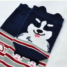 Load image into Gallery viewer, navy blue dog face crew socks
