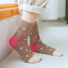 Load image into Gallery viewer, cute cotton brown flamingo crew socks for girls
