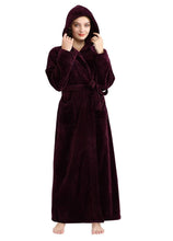 Load image into Gallery viewer, Hooded wine red bathrobe
