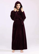 Load image into Gallery viewer, hooded dark red bathrobe
