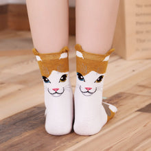 Load image into Gallery viewer, cute cat graphic crew socks for women
