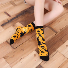 Load image into Gallery viewer, yellow orange witch halloween novelty crew socks
