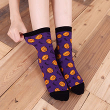 Load image into Gallery viewer, cute pumpkin purple  crew socks for women
