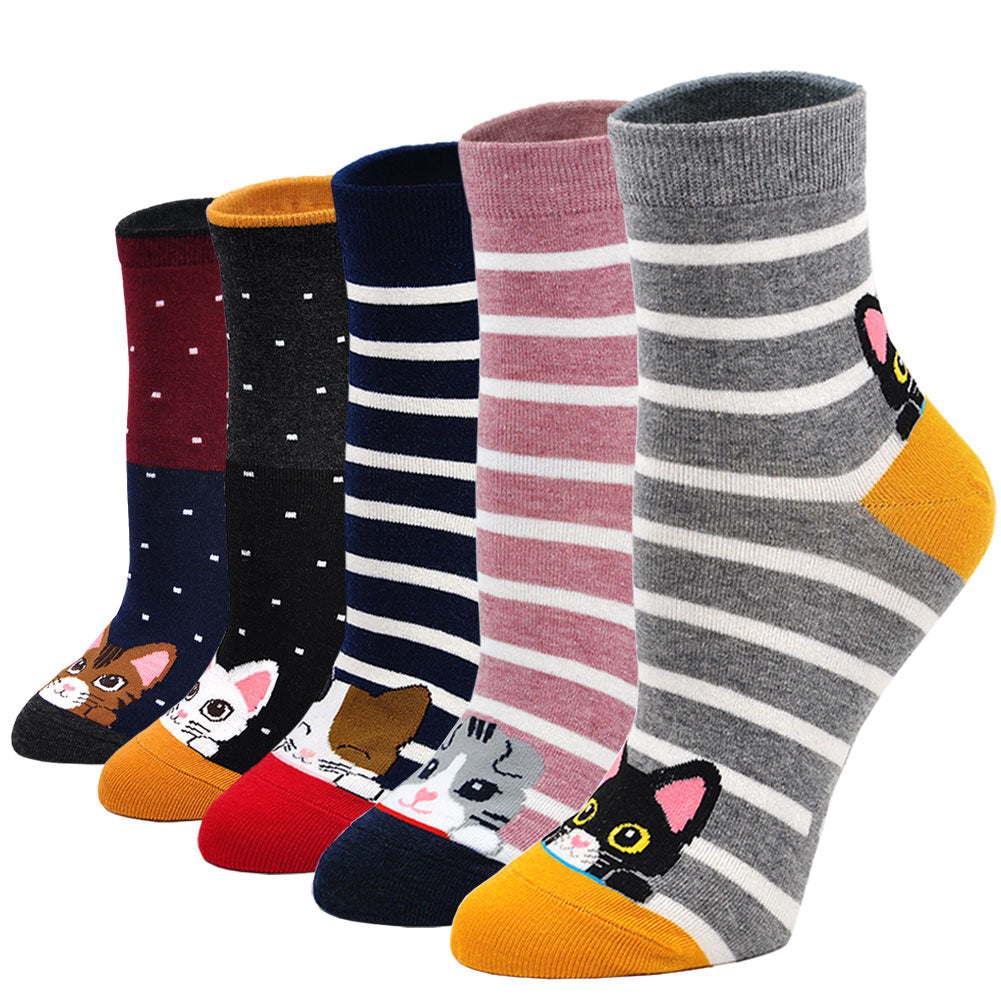 Artfasion's Anti-Slip Cat Socks for Women - Cute and Practical Footwear (5 Pairs)