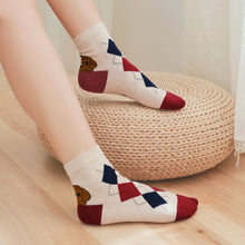 Load image into Gallery viewer, cute puppy plaid crew socks for women
