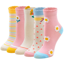 Load image into Gallery viewer, Artfasion Spring Design Flower Pink Socks for Girls Kids, 5 Pairs
