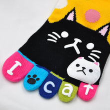 Load image into Gallery viewer, cat 5 finger yellow socks for women
