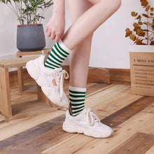 Load image into Gallery viewer, green stripes crew socks for women
