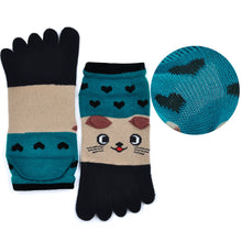 Load image into Gallery viewer, blue 5 finger animal socks 
