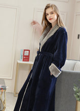 Load image into Gallery viewer, Navy Blue Bathrobe for winter
