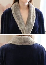 Load image into Gallery viewer, Navy Blue Bathrobe with Wide shawl collar
