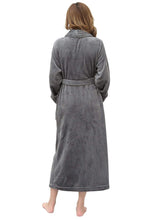 Load image into Gallery viewer, Back view of the grey flannel bathrobe
