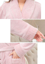 Load image into Gallery viewer, pink bathrobe with lapel collar cuffs and 2 side pockets
