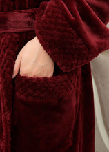 Load image into Gallery viewer, red flannel bathrobe with 2 side pockets
