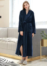 Load image into Gallery viewer, Navy Blue bathrobe  with lapel collar
