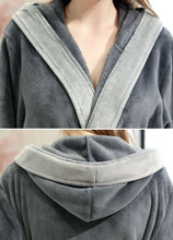 Load image into Gallery viewer, Artfasion Fluffy Plush Grey Dressing Gown Bathrobe with Hood and Wide Shawl Collar Wedding Winter Bathrobe Luxury Bathrobe Quality
