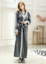 Load image into Gallery viewer, Artfasion Fluffy Plush Grey Dressing Gown Bathrobe with Hood and Wide Shawl Collar Wedding Winter Bathrobe Luxury Bathrobe Quality
