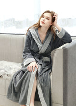 Load image into Gallery viewer, Artfasion Fluffy Plush Grey Dressing Gown Bathrobe with Hood and Wide Shawl Collar Wedding Winter Bathrobe Luxury Bathrobe Quality
