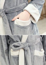 Load image into Gallery viewer, Artfasion Fluffy Plush Light Grey Dressing Gown Bathrobe with Hood and Wide Shawl Collar Wedding Winter Bathrobe Luxury Bathrobe Quality
