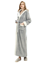 Load image into Gallery viewer, Artfasion Fluffy Plush Light Grey Dressing Gown Bathrobe with Hood and Wide Shawl Collar Wedding Winter Bathrobe Luxury Bathrobe Quality
