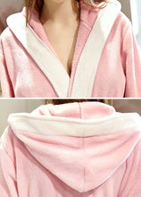 Load image into Gallery viewer, Artfasion Fluffy Plush Pink Dressing Gown Bathrobe with Hood and Wide Shawl Collar Wedding Winter Bathrobe Luxury Bathrobe Quality
