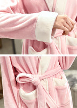 Load image into Gallery viewer, Artfasion Fluffy Plush Pink Dressing Gown Bathrobe with Hood and Wide Shawl Collar Wedding Winter Bathrobe Luxury Bathrobe Quality
