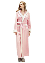 Load image into Gallery viewer, Artfasion Fluffy Plush Pink Dressing Gown Bathrobe with Hood and Wide Shawl Collar Wedding Winter Bathrobe Luxury Bathrobe Quality
