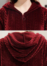 Load image into Gallery viewer, wine red zip up hooded bathrobe
