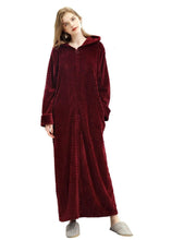 Load image into Gallery viewer, zip up wine red bathrobe
