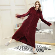 Load image into Gallery viewer, wine red zip up bathrobe
