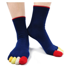 Load image into Gallery viewer, blue 5 finger athletic crew socks for men
