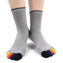 Load image into Gallery viewer, grey 5 finger crew socks for men
