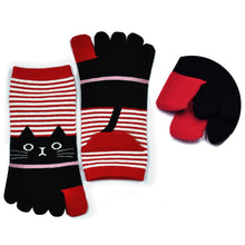 Load image into Gallery viewer, red 4 finger cat socks for women
