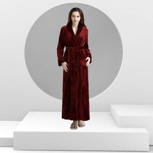 Load image into Gallery viewer, Artfasion Classic Wine Red Unisex Long Flannel Dressing Gown Bathrobe for Men and Women
