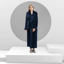 Load image into Gallery viewer, Artfasion Navy Blue Unisex Long Flannel Dressing Gown Bathrobe for Men and Women
