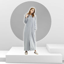 Load image into Gallery viewer, Artfasion Light Grey Hooded Flannel Zip Up Dressing Gown Bathrobe For Men and Women
