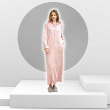 Load image into Gallery viewer, Artfasion Pink Hooded Flannel Zip Up Dressing Gown Bathrobe For Men and Women
