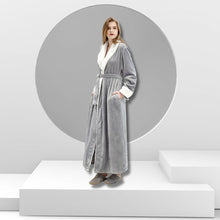 Load image into Gallery viewer, Artfasion Classic Design Light Grey Fluffy Dressing Gown Bathrobe Unisex Winter Wedding Bathrobe
