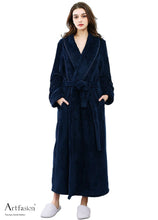 Load image into Gallery viewer, navy blue flannel bathrobe for women
