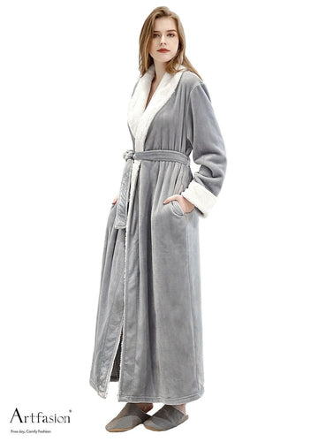 grey fluffy bathrobe for women