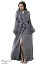 Load image into Gallery viewer, classic grey flannel bathrobe for women
